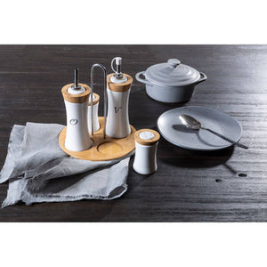 4pc Bamboo And Ceramic Condiment Set