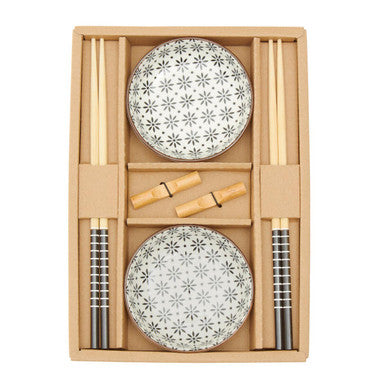 Jurado 6pc White Ceramic and Wood Sushi