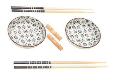 Jurado 6pc White Ceramic and Wood Sushi