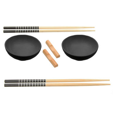 Jurado 6pc Black Ceramic and Wood Sushi