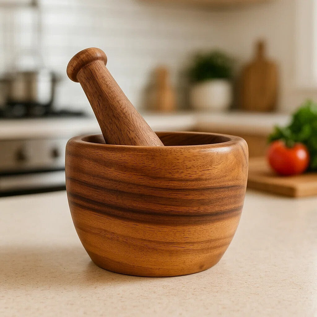 Kora Acacia Wood Tapered Mortar and Pestle