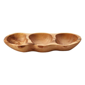 3 Section Olive Wood Antipasti Dish | Kora