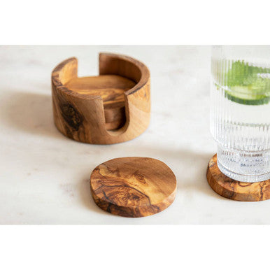 Kora Set Of 4 Olive Wood Round Coasters