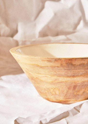 Kara Large Mango Wood Serving Bowl with White Enamel