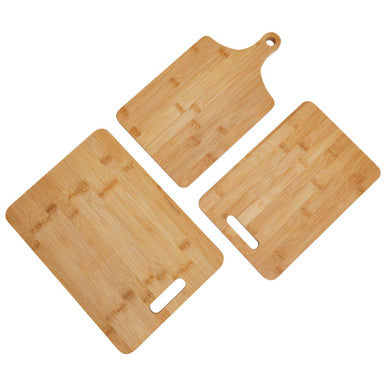 Aleki Set Of Three Bamboo Chopping And Serving Boards With Handles