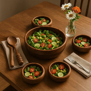 Five Piece Sheesham Wood Salad Bowl Set | Rosi