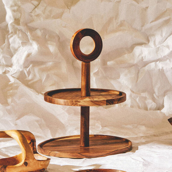 Kora Sheesham Wood Two Tier Cake Stand