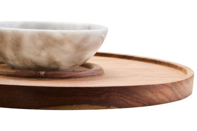 Kora Acacia Wood And White Marble Chip And Dip Plate
