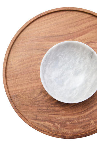Kora Acacia Wood And White Marble Chip And Dip Plate