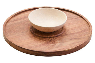 Kora Acacia Wood And Cream Marble Chip And Dip Plate