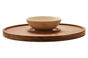 Acacia Wood and Cream Marble Chip and Dip Platter | Kora