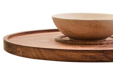 Kora Acacia Wood And Cream Marble Chip And Dip Plate