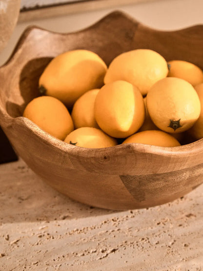 Mango Wood Serving or Fruit Bowl with Scalloped Edge | Kara