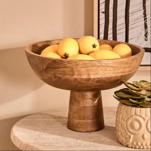 Mango Wood Serving or Fruit Bowl with Pedestal Base | Kara