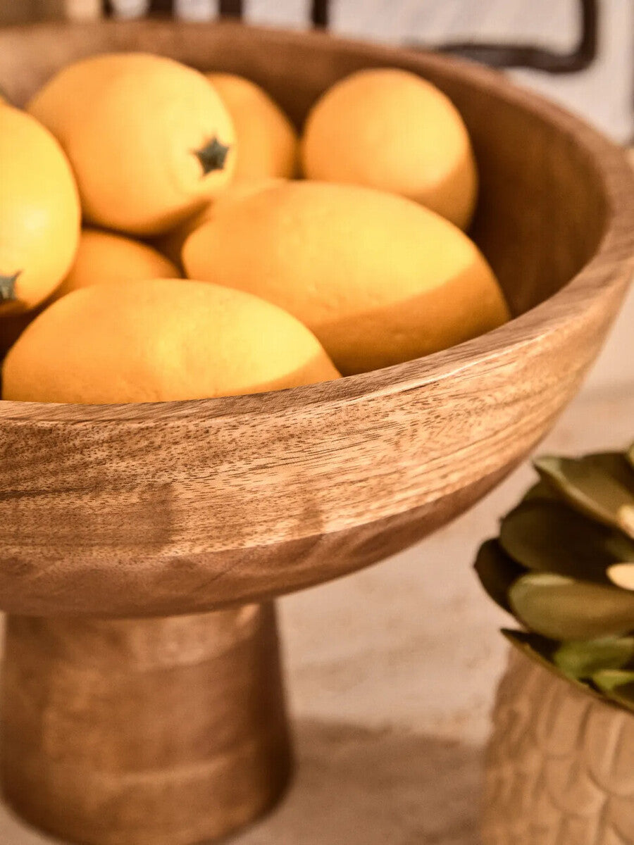 Kara Mango Wood Serving or Fruit Bowl with Pedestal Base