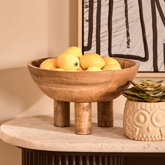 Kara Mango Wood Serving or Fruit Bowl with Footed Base