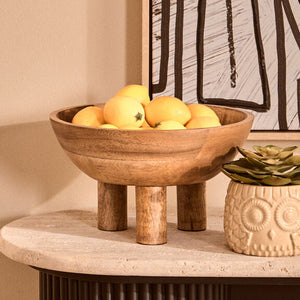Kara Mango Wood Serving or Fruit Bowl with Footed Base