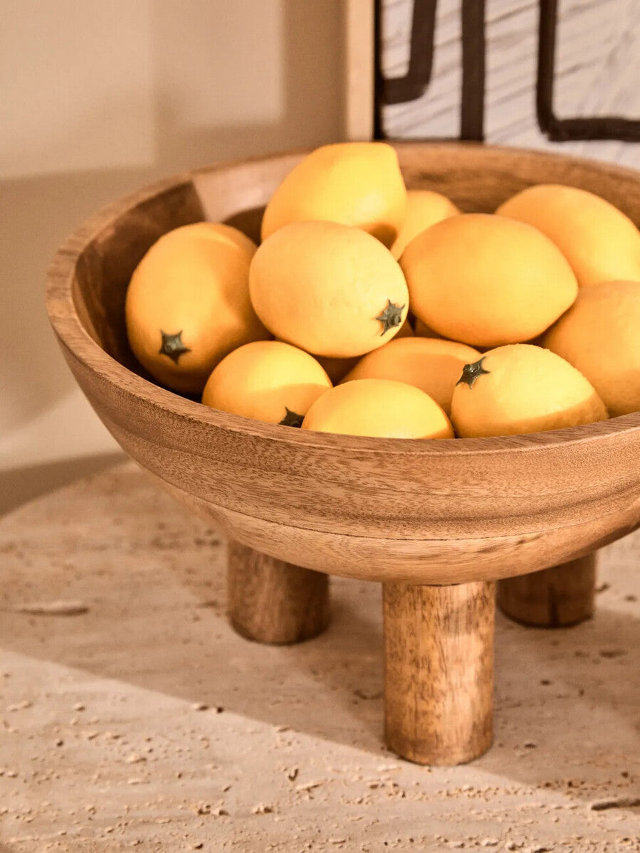 Kara Mango Wood Serving or Fruit Bowl with Footed Base