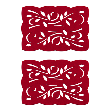 Felt Set Of Two Red Leaf Design Placemats - image 1