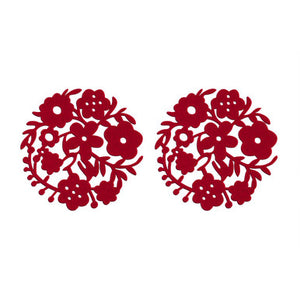Felt Set of Two Red Flower Design Placemats | Felt Place Settings