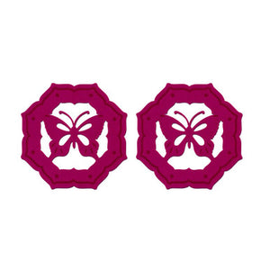 Felt Set of 2 Hot Pink Butterfly Hexagonal Placemats | Felt Place Settings