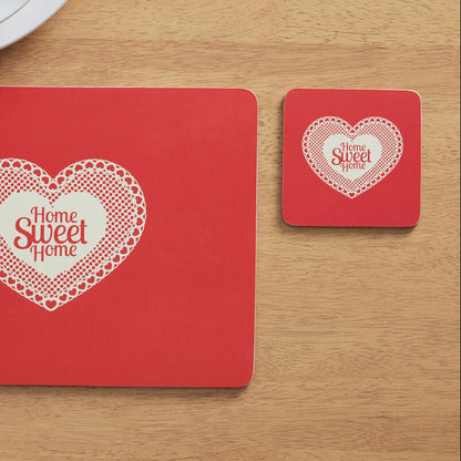 Red placemat with heart-shaped &