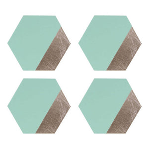 Set of 4 Leather Effect Dipped Jade and Silver Hexagon Placements | Geome