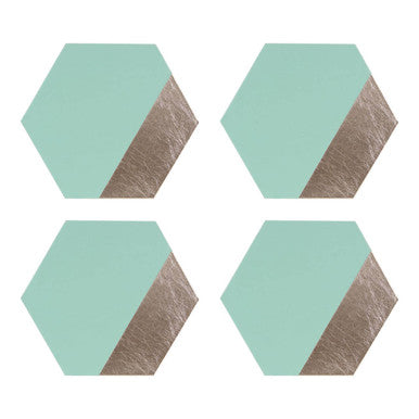 Geome Set of 4 Leather Effect Dipped Jade And Silver Hexagon Placements