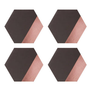Geome Set of 4 Leather Effect Grey And Rose Gold Hexagon Placements