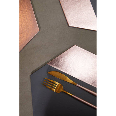 Geome Set of 4 Leather Effect Grey And Rose Gold Hexagon Placements
