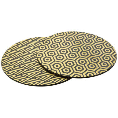 Geome Set Of 4 Leather Effect Back And Gold Deco Placements