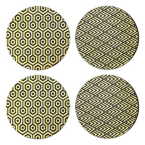Set of 4 Leather Effect Black and Gold Deco Placements | Geome