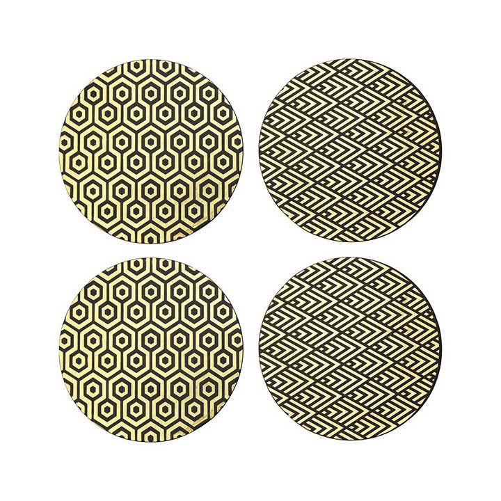 Geome Set of 4 Leather Effect Back and Gold Deco Placements