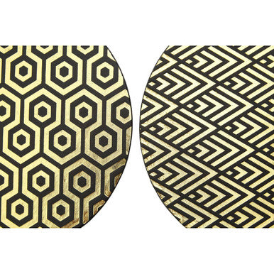 Geome Set Of 4 Leather Effect Back And Gold Deco Placements