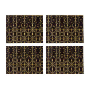 Geome Set Of 4 Leather Effect Black And Gold Prism Placemats