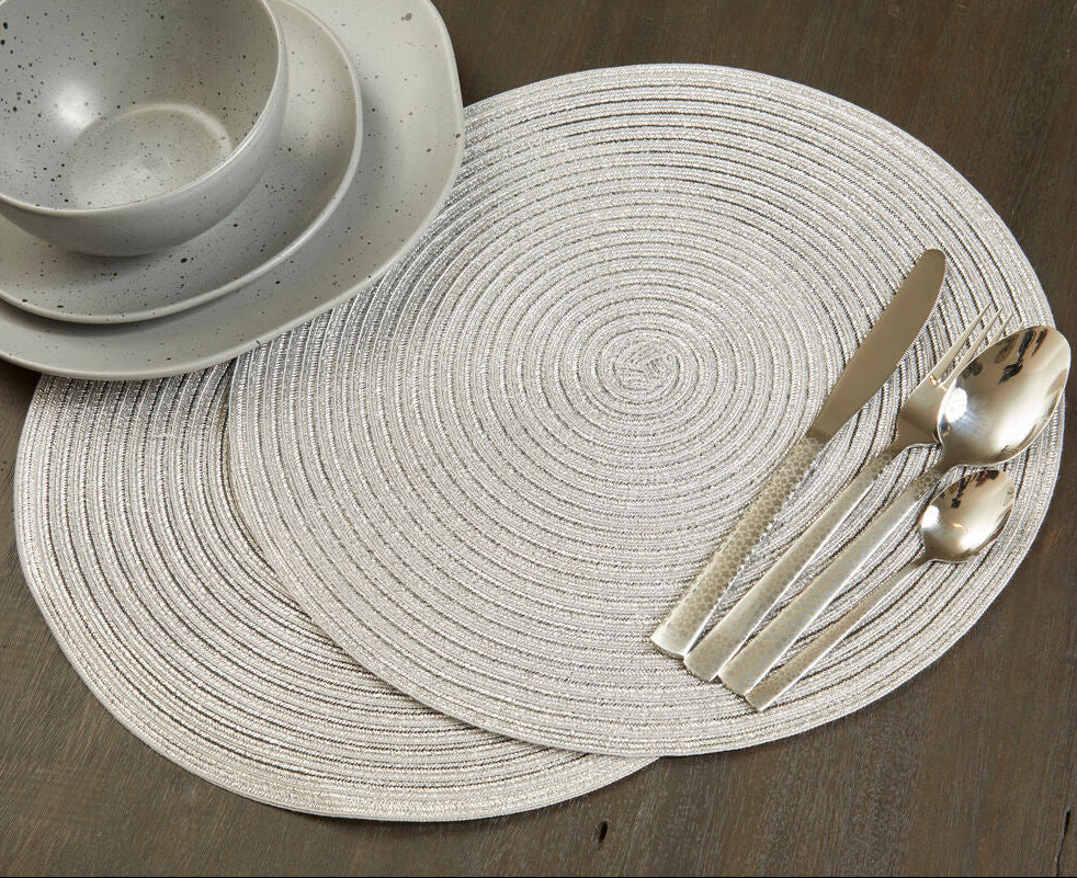 Alice Round Silver Thread Woven Placemat