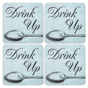 Set of Four Drink Up Cork Coaster | Lets Eat