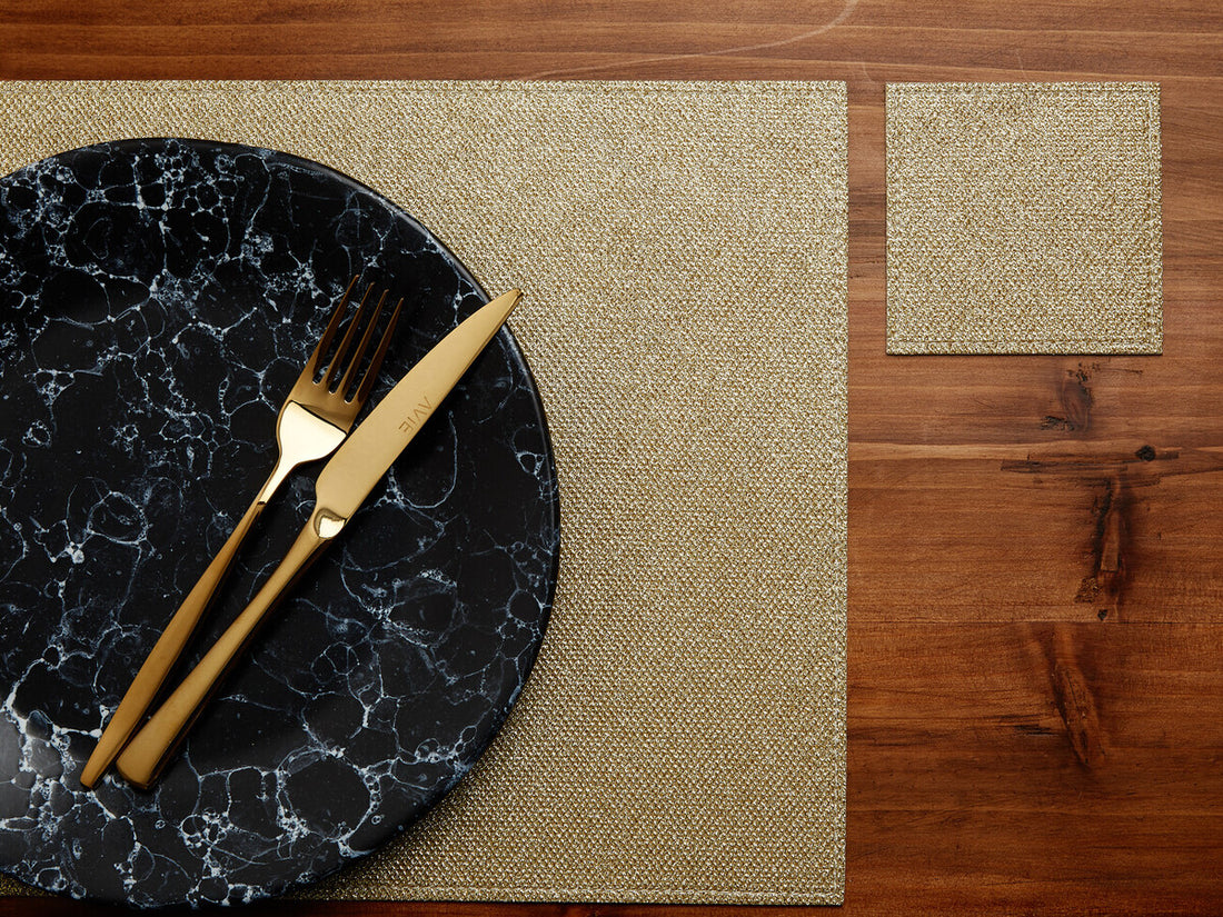 Set Of 4 Gold Finish Glitter Placemats
