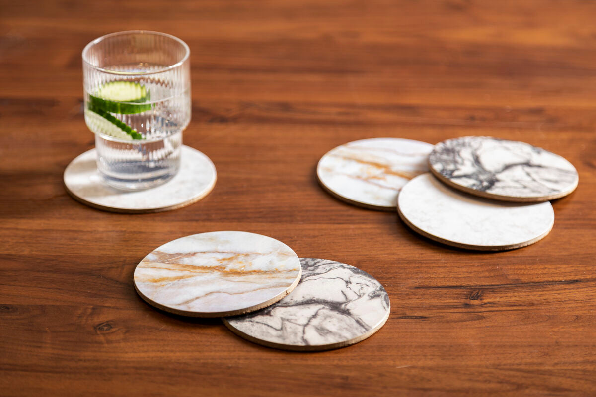 Mimo  6Pc Marble Effect Assorted Cork Coasters