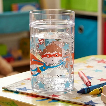 Clear tumbler with superhero design on a child&