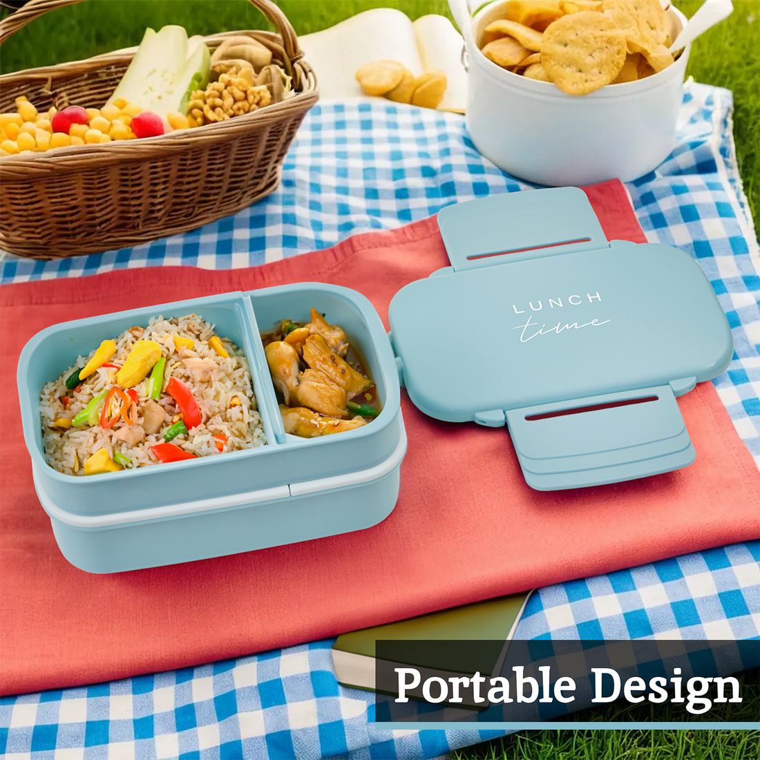 Grub Tub Light Blue Lunch Box With Cutlery