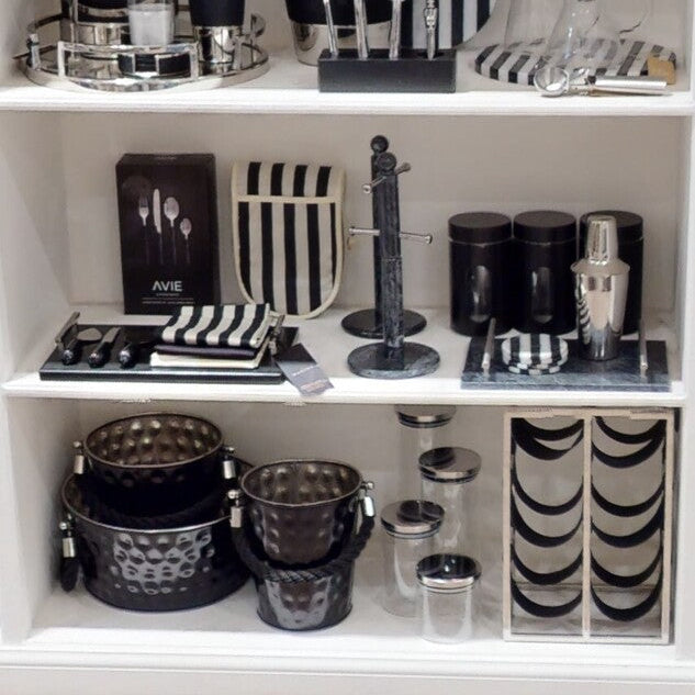 Set Of Three Clear And Black Storage Jars