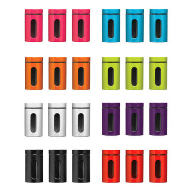 Set Of Three Clear And Black Storage Jars