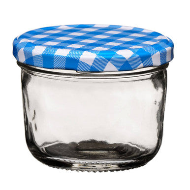 Jam Gingham Clear 150ml Glass Jar with Blue Gingham Lid