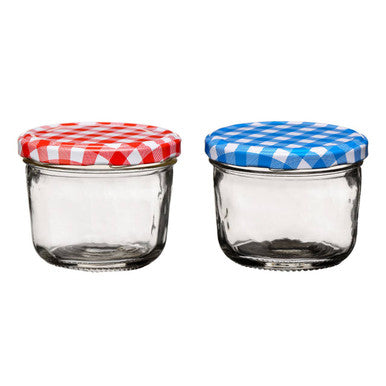 Jam Gingham Clear 150ml Glass Jar with Blue Gingham Lid