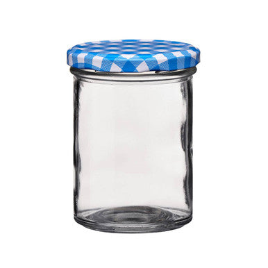 Jam Blue Gingham Lid Clear Glass Jar