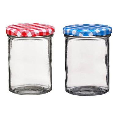 Jam Blue Gingham Lid Clear Glass Jar