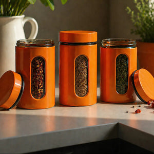 Orange Set of Three Glass Storage Jars 1000ml | Luca