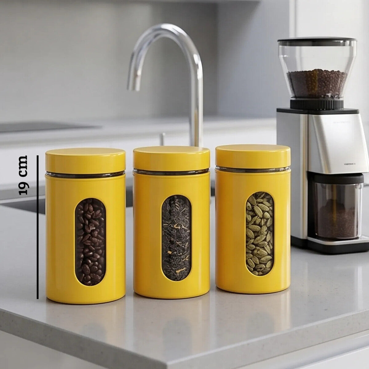 Luca Yellow Set of Three Glass Storage Jars 1000ml