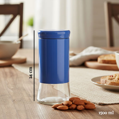 Luca Blue Stainless Steel and Glass Storage Jar - 1500ml